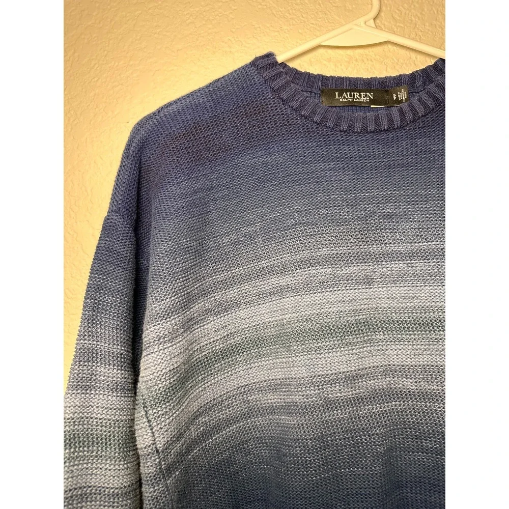 Lauren‎ Ralph Lauren Blue Ombre Gradient Cotton Linen Knit Sweater Womens SP